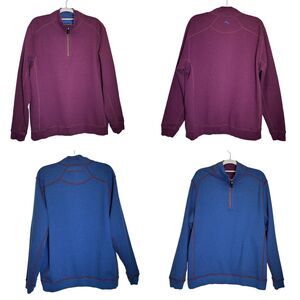Tommy Bahama Reversible Long Sleeve Pullover Mens L 1/4 Zip Burgundy / Blue
